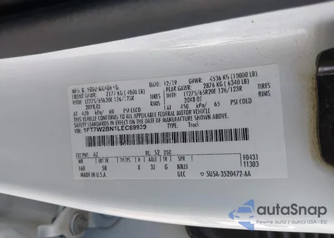 2020 Ford F-250 Lariat from USA, damaged, VIN 1FT7W2BN1LEC69939